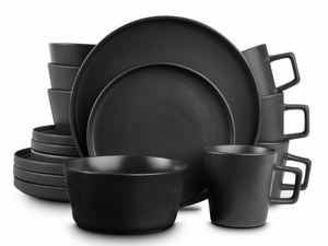 lot 67 image: STONE LAIN 16-Piece Modern Black Matte Stoneware Dinnerware Set