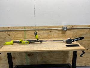 lot 77 image: RYOBI 10 in. 40-Volt Lithium-Ion Cordless Pole Saw.  Tool Only