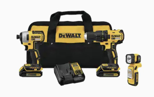 lot 87 image: DEWALT 3-Tool 20V MAX LI-ION Cordless Brushless DrillDriver, Impact Driver and LED Worklight Light with Soft Case (Charger Included and (2) 1.3Ah Batteries Included)