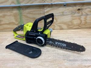 lot 92 image: RYOBI ONE 12 in. 18-Volt Brushless Lithium-Ion Electric Cordless Battery Chainsaw (Tool-Only)