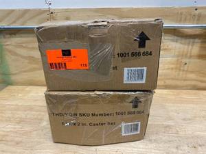 lot 115 image: HUSKY Lot of 2-  Ready-to-Assemble 5 in. Black PP Caster Kits ( 1 set is open box and 1 set is used)