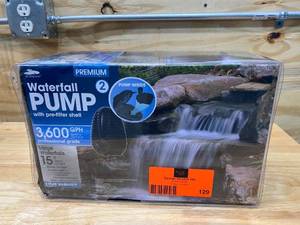 lot 129 image: SMARTPOND 3,600 GPH Waterfall Pump w Pre Filter Shell  15ft Waterfalls