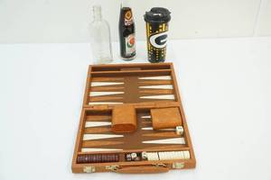 lot 219 image: Vintage bottle, mug, back gammon game