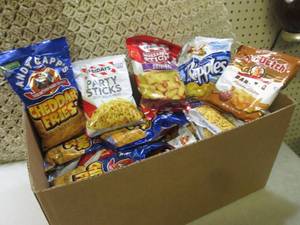 lot 80 image: (C-2) Box Full of Assorted Snack Ch...