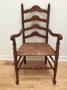 Single Ornate Wooden Ladder Back Chair w Woven Seat