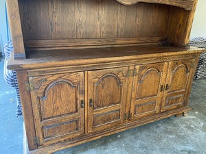 Vintage Wooden Lighted China Hutch with Brass Accents