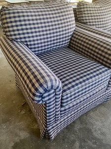 Two Blue Checked Upholstered Chairs by C.R. Laine