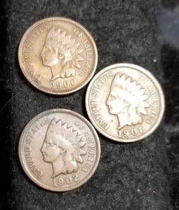 3 INDIAN HEAD CENTS 1900 1901 1902