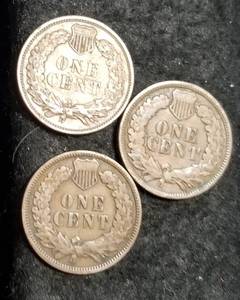 3 INDIAN HEAD CENTS 1906 1907 1908