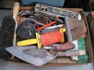 Lot of Cement Trowels, string, Wire...