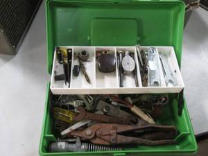 Small green plastic tool box stuffe...