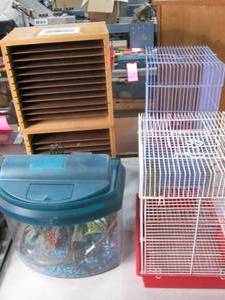 Lot of birdhampster cages, fish aq...