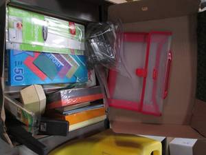 Box of Office Supplies. Folders, st...