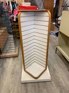 lot 44 image: V-Shaped Store Peg Hook Fixture on Wheels