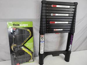 lot 1 image: Telesteps 1600ET Black Tactical 12.5 ft Actual Height, 16 ft Reach, Telescoping Ext Ladder and New Stand-Off Tool Tray