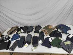 lot 18 image: Large Lot of New Winter Hats and Gloves $353 retail total.