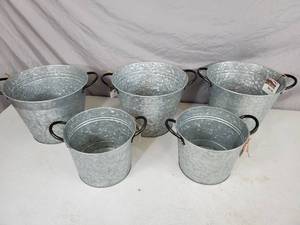 lot 54 image: 5 New Galvanized Bucket Planters