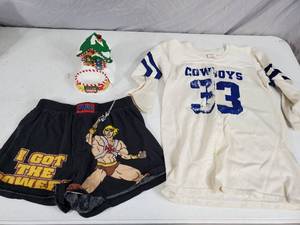 lot 174 image: Dept 56 M&Ms House, Vintage Cartoon Boxers, Vintage Cowboys Shirt