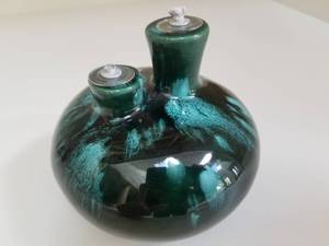 lot 32 image: Latterman Studio Pottery Green Ceramic 2 Wick Oil Lamp