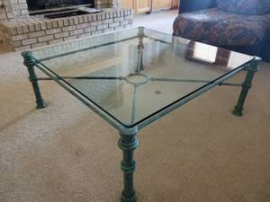 lot 43 image: Glass and Faux Copper Coffee Table