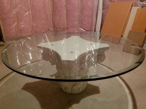 lot 50 image: 48 Bevelled Glass Coffee Table with Classical Column Base