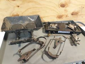 lot 123 image: Propane Heater, Camping Stove, Cleats and Old Fuel Bowl