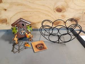 lot 124 image: Vintage German Cookoo Clock (Needs Repair) and Wine Bottle Rack
