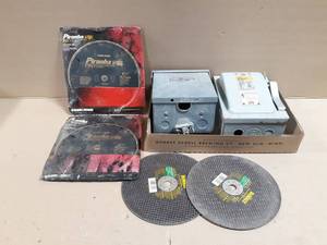 lot 197 image: Hoffman Power Outlet Box, 30A 600V Disconnect Switch  Saw Blades