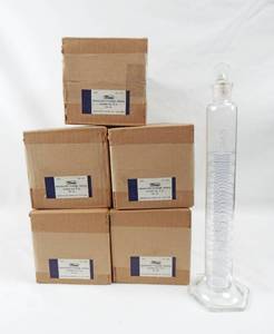 lot 12 image: Lot of 5 Mercer Glass Works 250 ML Glass Graduated Mixing Cylinders with Stopper