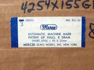 lot 178 image: Case of Merco Mercer Glass Works 8 Dram Glass Patent Lip Vials - 3 Gross