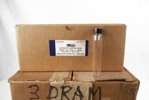 lot 180 image: Case of Merco Mercer Glass Works 3 Dram Glass  Screw Cap Vials -  6 Gross