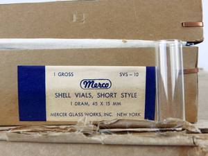 lot 217 image: Case of Merco Mercer Glass Works 1 Dram Glass Shell Vials - 8 Gross