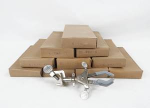 lot 364 image: Lot of 10 Mercer Glass Works Neverust Nickel Plated 3 Finger Utility Clamps