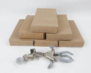 lot 379 image: Lot of 6 Mercer Glass Works Neverust Nickel Plated 3 Finger Utility Clamps