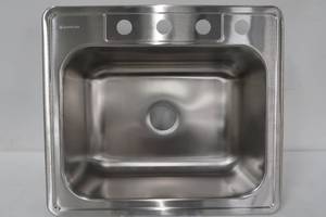 lot 246 image: Glacier Bay Drop-In Stainless Steel 25 in. 4-Hole Single Bowl Kitchen Sink