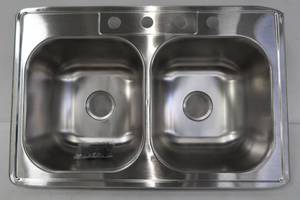 lot 241 image: Glacier Bay Drop-In Stainless Steel 33 in. 4-Hole Double Bowl Kitchen Sink