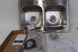 lot 242 image: Glacier Bay All-in-One Drop-In Stainless Steel 33 in. 4-Hole Double Bowl Kitchen Sink