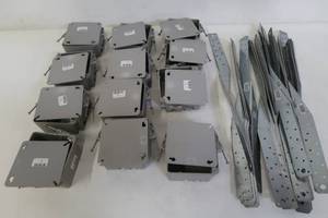 lot 247 image: Collection of Legrand 4 in Plastic Outlet Boxes & Covers (12ct.) and Simpson Strong Tie 20 in 14 Gauge Galvanized Heavy Twist Strap (20ct.)