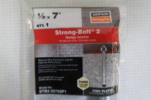 lot 249 image: Simpson Strong Tie Strong-Bolt 12 in. x 7 in. Zinc-Plated Wedge Anchor (30 pack)