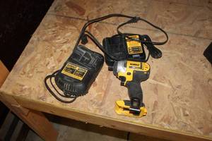 lot 45 image: DeWalt 20V Cordless Impact Driver 14 DCF885, 20V Charger DCB101, 12V20V MAX Lithium Ion Charger DCB113