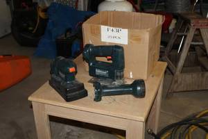 lot 75 image: Lot of (3) Black & Decker 9.6V Cordless Power Tools - Sander PS510T, Jig Saw PS610T, Flashlight PS210T
