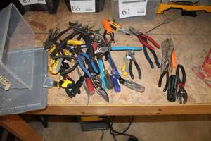 lot 91 image: Lot of Hand Tools - Pliers, Screwdrivers, Cutters, Snips, Locking Pliers, Channel Lock Pliers, Misc. Hand Tools (in bin)