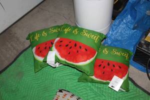 lot 149 image: Lot of (3) Mainstays IndoorOutdoor Toss Pillows Watermelon 16Wx16H