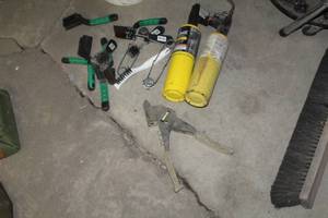lot 169 image: Lot of Hand Tools - Torches, Friction Starters, Brushes, Riveter, Misc. Hand Tools (in bucket)