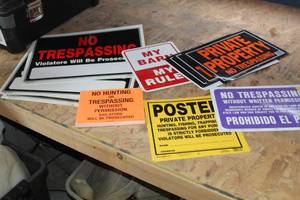 lot 206 image: Plastic Signs - My Barn My Rules, No Trespassing, Private Property, No Hunting
