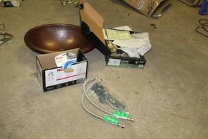 lot 229 image: Round Basin Bathroom Sink, Opulance Collection Faucet, Braided Water Lines, Misc. Plumbing Parts