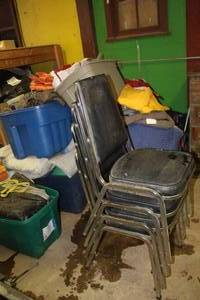 lot 266 image: Lot of (4) Stackable Metal Frame Padded Banquet Chair 17-12Wx20Dx33H