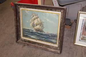 lot 396 image: Mast Ship At Sea Matted Decorative Wood Framed Wall Art 25-12Wx21-12H