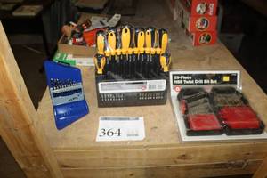 lot 364 image: Lot of (3) Hand Tool Sets (new) - Screwdriver Set 36-piece, HSS Twist Drill Bit Set 29-piece, Drill Bit Index