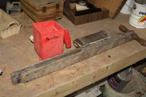 lot 414 image: Lot of (2) Vintage Seed Spreaders - Ortho Whirlybird Spreader, Wood T-Handle Spreader